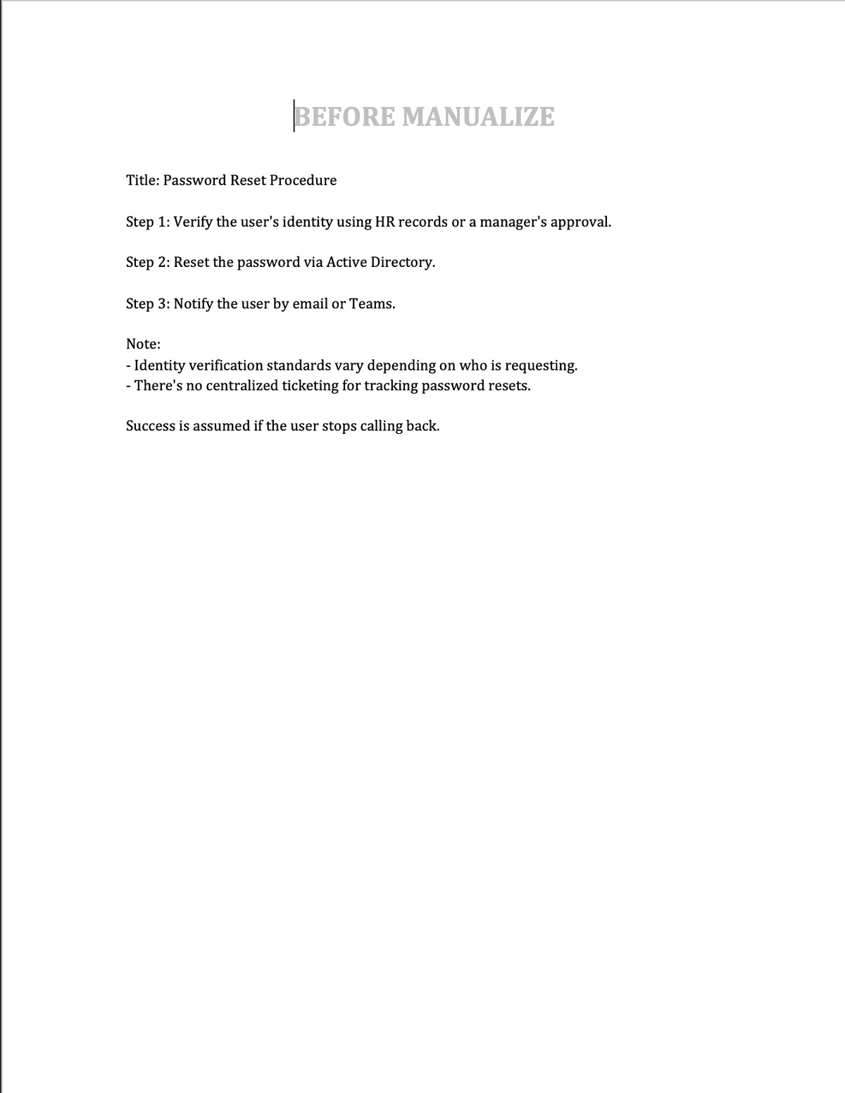Before: Password Reset Process